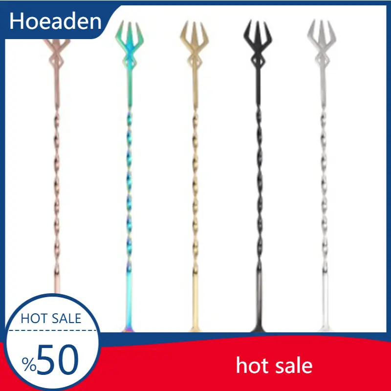 

Long Handle Cocktail Whisky Spiral Mixing Spoon Fork Stainless Steel Kitchen Bar