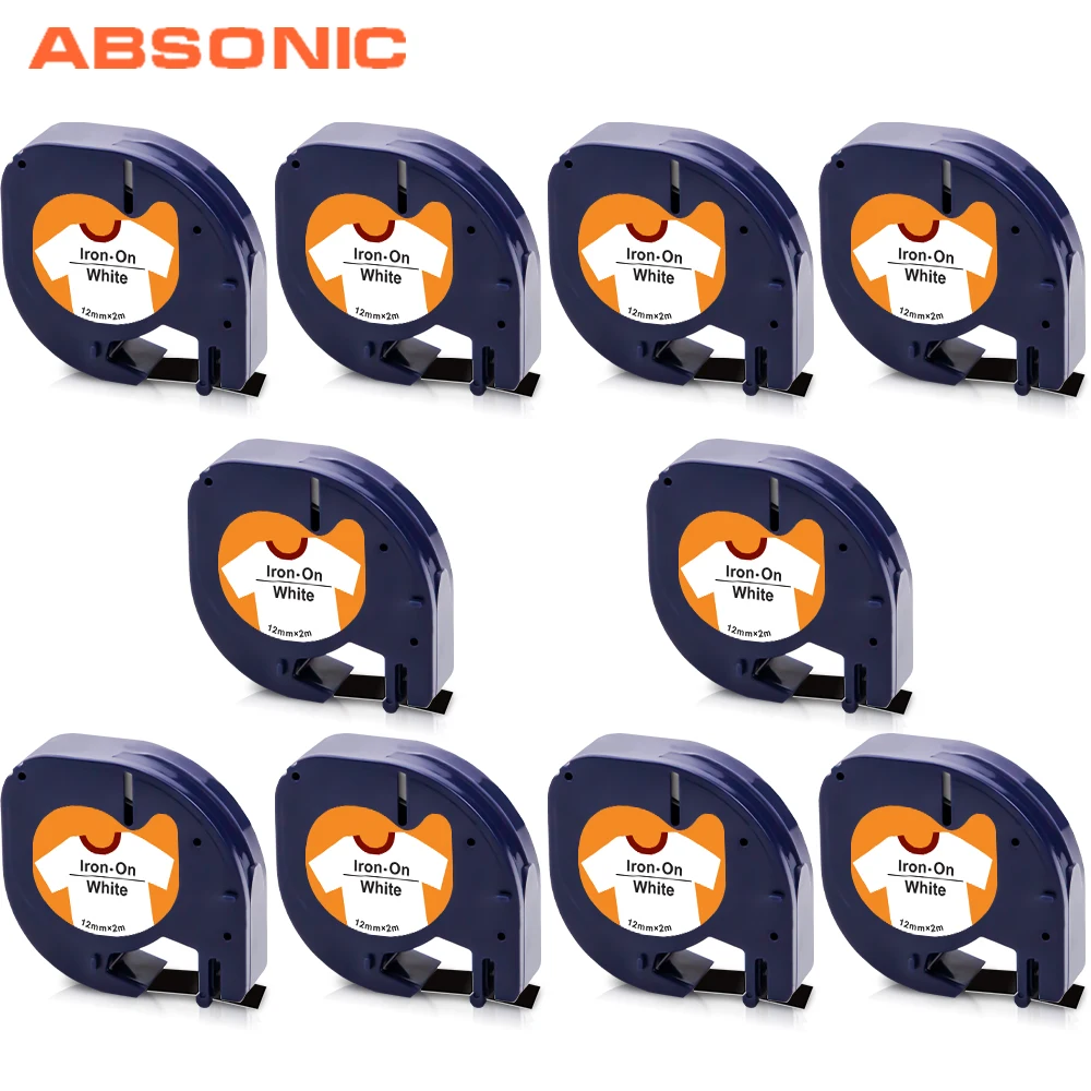 

Absonic 10PK 18769 Fabric Label Compaible Dymo Letratag Iron on Tape 12mm LT Ribbon for Dymo Labeller LT100H LT100T Machine