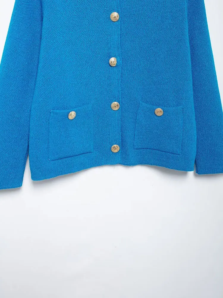 Женский трикотажный кардиган TRAF однобортный облегающий короткий свитер с