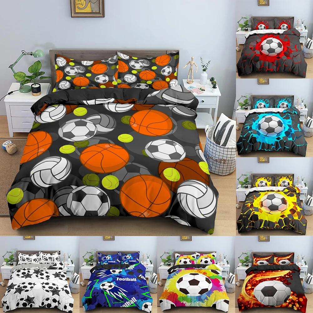 

Sport Series Home Textile 3d Football Basketball Duvet Cover Teens Boys Junior Summer Bedding Set King Double Single Size 2/3pcs