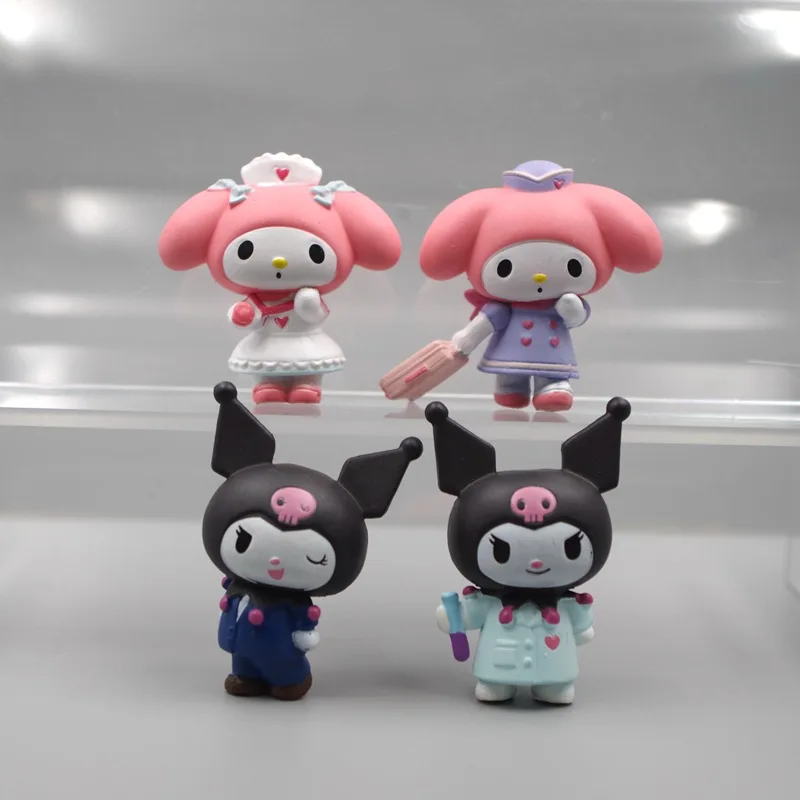 

4 Pcs Sanrio Kawaii Anime Figure Kuromi My Melody Doctor Nurse Pvc Figurine Model Doll Toys Inside The Car Decor Girl Toys