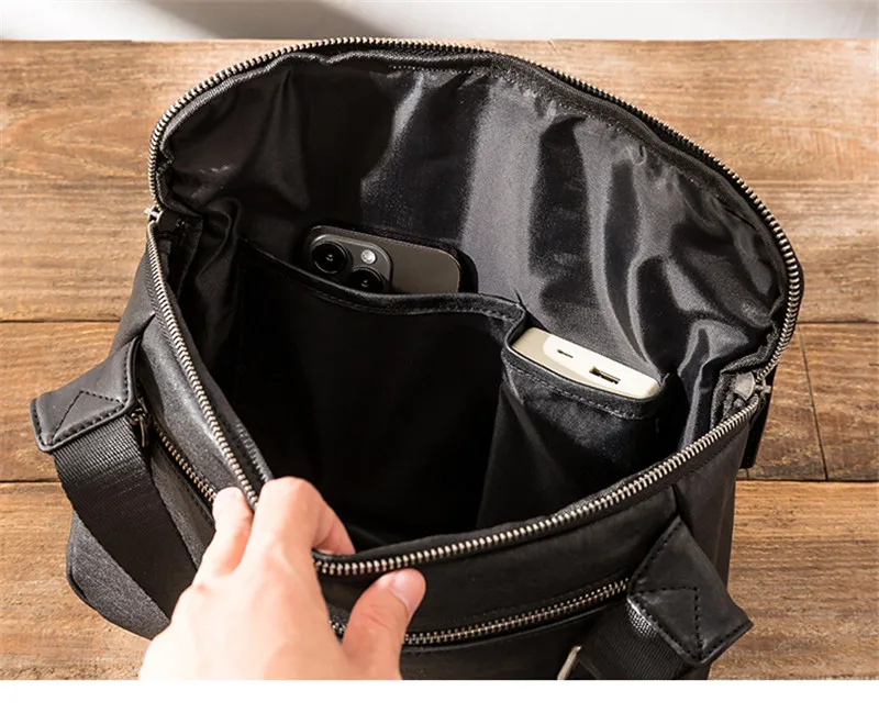 Fashion casual luxury genuine leather men's black messenger bag outdoor work commuting natural real cowhide tablets shoulder bag