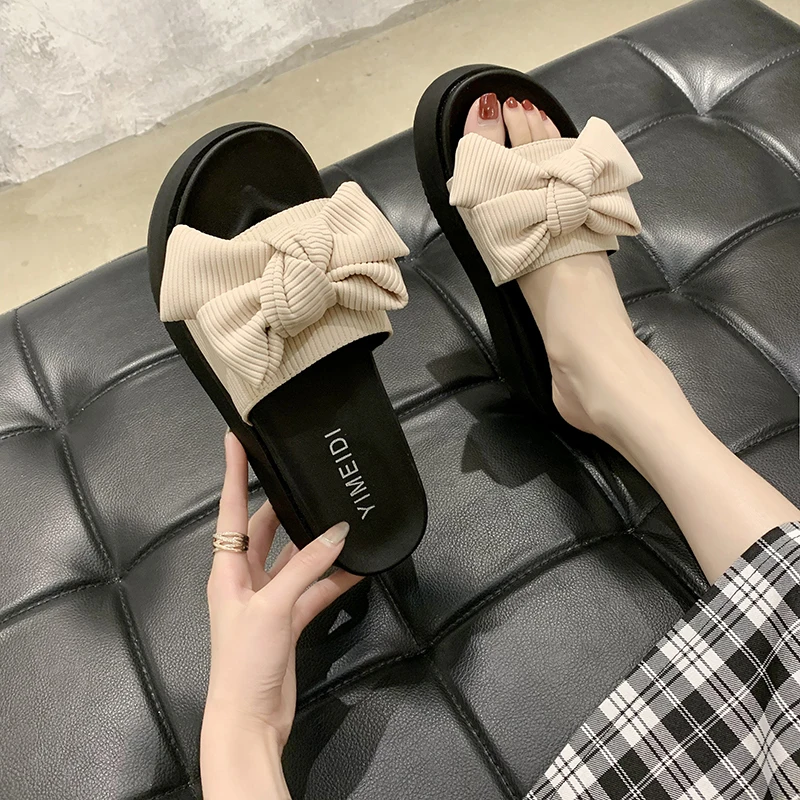 

Женские шлепанцы, тапки, женские шлепанцы с бантом-бабочкой, роскошные шлепанцы на платформе из флока, женские пляжные шлепанцы 2022