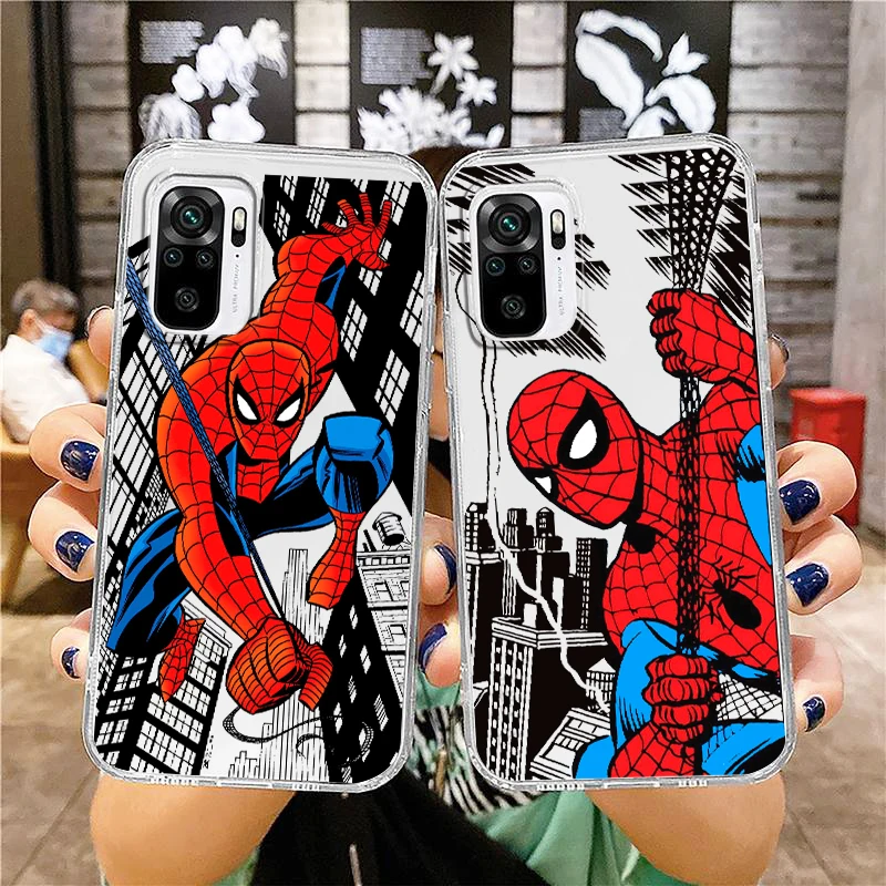 

Marvel hero spider man For Xiaomi Redmi Note 12 10 11 9 Pro Plus Speed 11S 11T 10S 9T 9S 8 5G Transparent Phone Case Cover