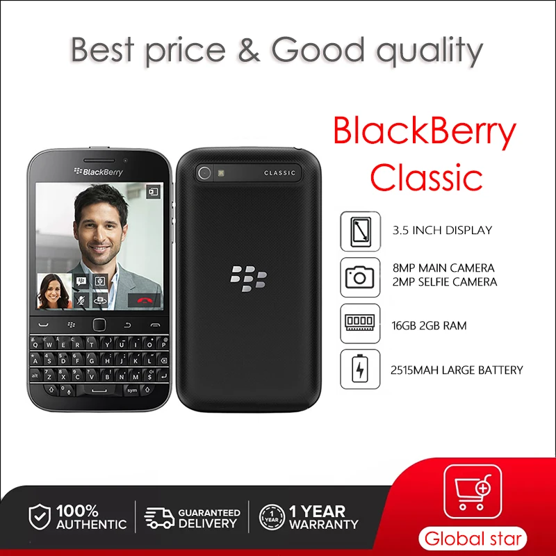 

BlackBerry Classic Q20 -5 Восстановленный Оригинальный разблокированный сотовый телефон 16GB 2GB RAM 8MP камера Бесплатная доставка