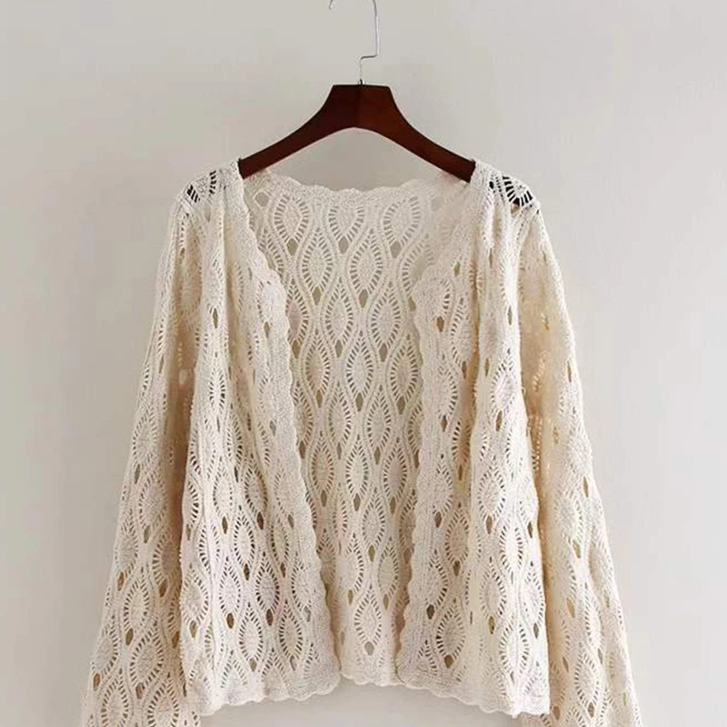 Женский винтажный вязаный кардиган свободный свитер с расклешенными рукавами