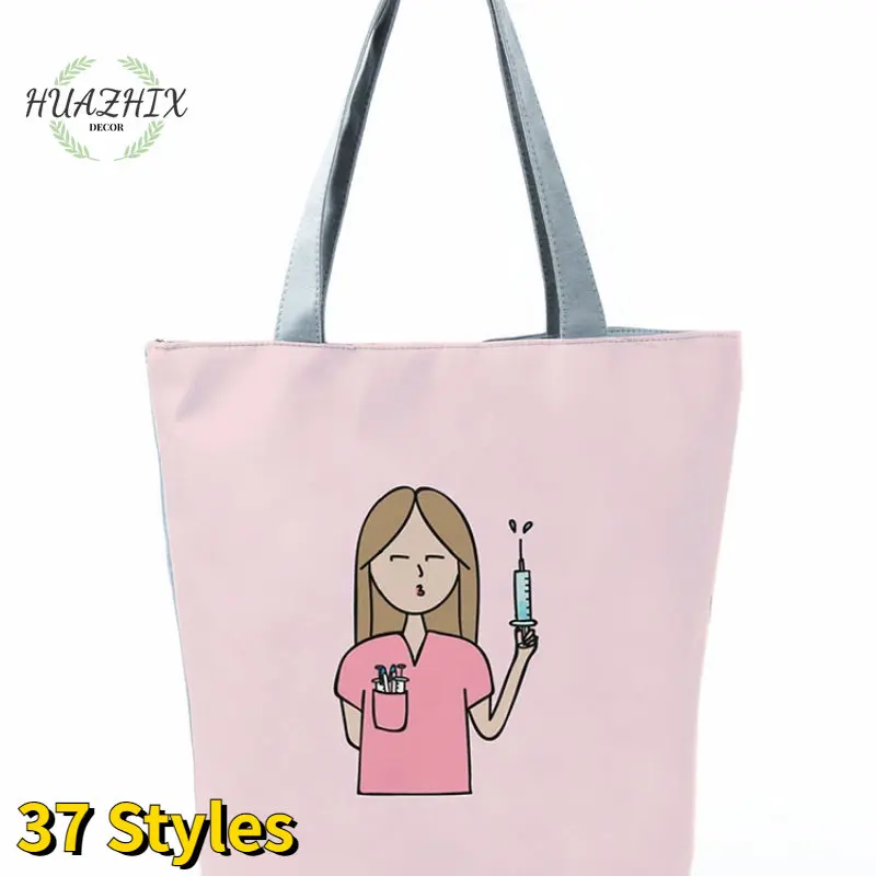 

Printed Shoulder Bag Large Capacity Handbag Female Nurse Women Shopping Injection Reusable Cartoon Various Styles Holiday Gift