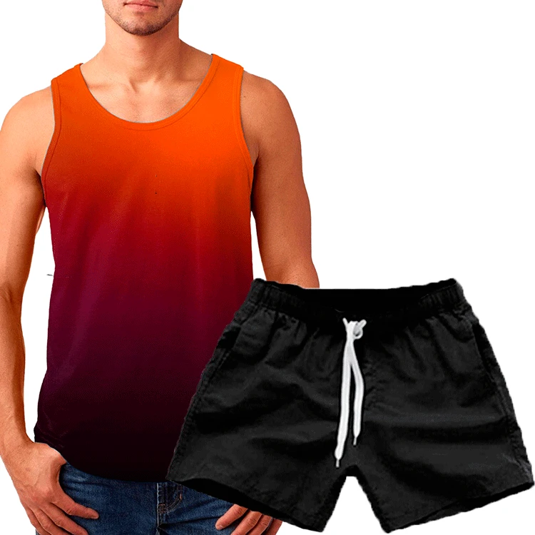 2023 summer new mens Camouflage Sleeveless vest+shorts 2-piece suit round neck slim underwaist Men's Sets Asian size