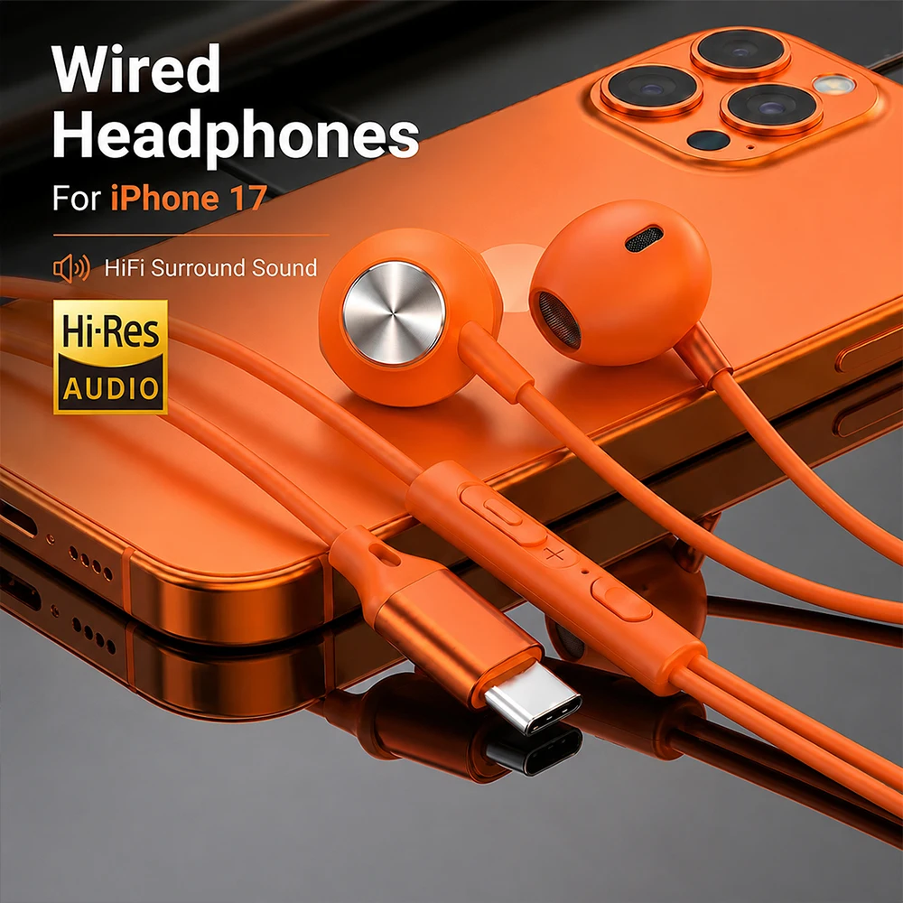Фото Проводные наушники USB Type-C для iPhone 17, 16, 15 Pro Max, Xiaomi, iPad, Samsung Galaxy S26, HiFi-гарнитура с объемным звуком №1