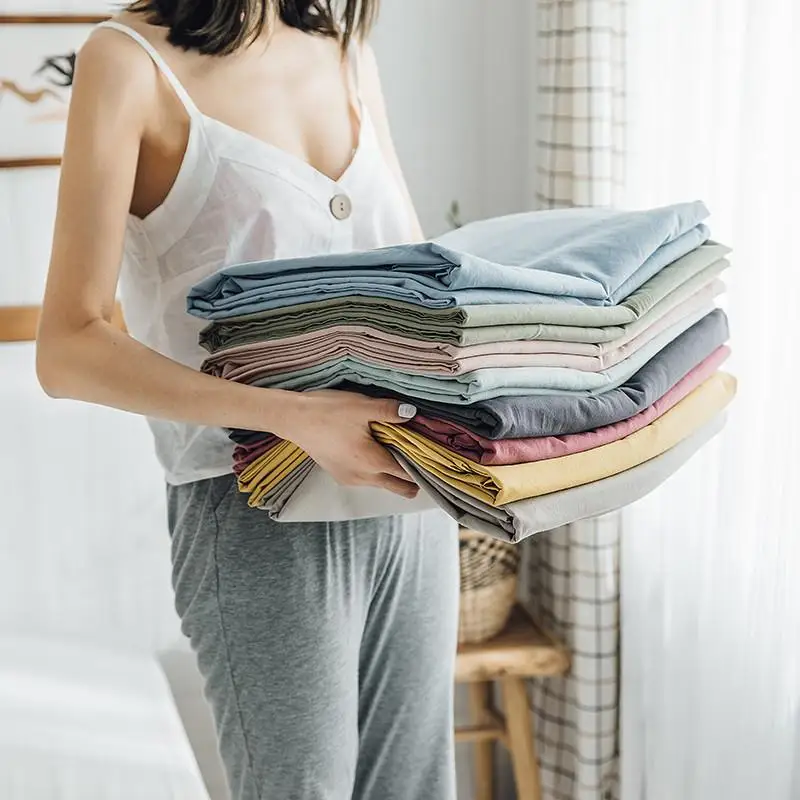 Japan NY Solid Washed Cotton Bed Sheet Single Piece. M Double Pure Simple Dormitory Student. Fitted