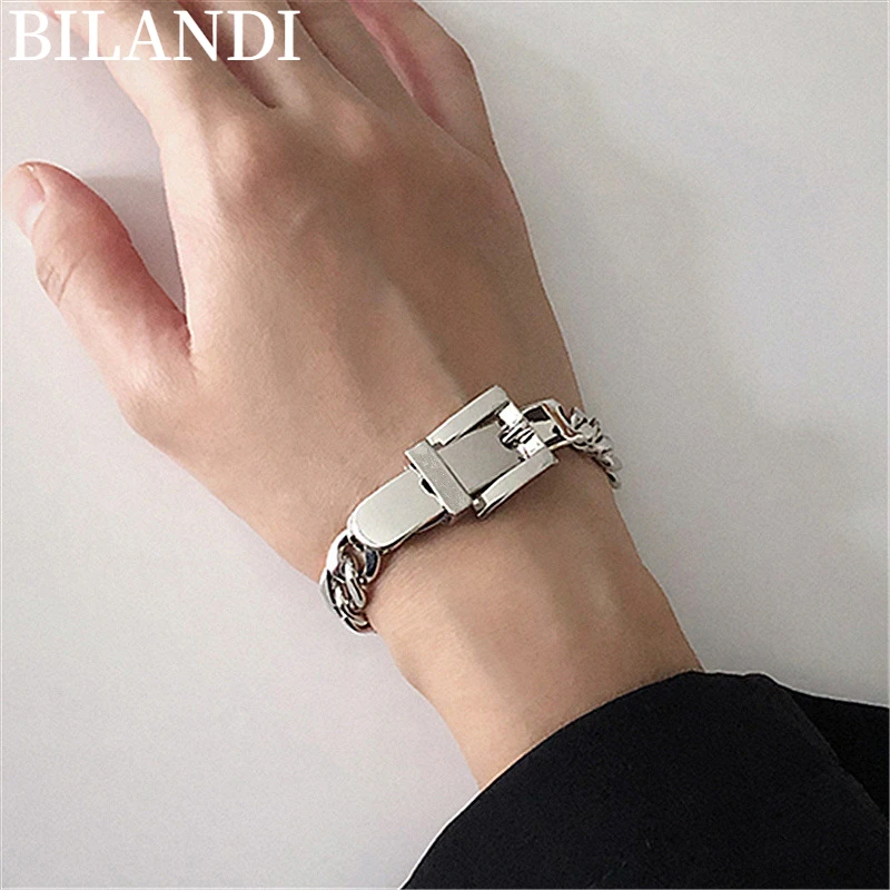 

Bilandi Fashion Jewelry Chain Bracelet 2022 New Trend Silver Plated Hip Hop Style Metal Bracelet For Girl Lady Gifts