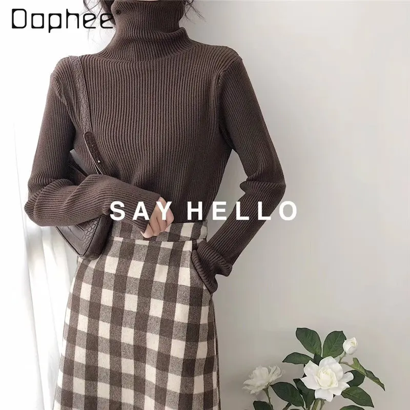 

High Collar Sweater Bottoming Shirt Women's Winter New Retro Solid Color Slim Fit Slimming All-Matching Sweater Trendy Sweater