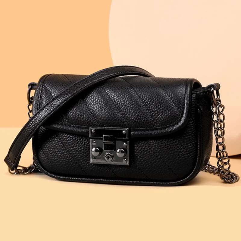 

Luxury Genuine Leather Handbag Women's Small Chain Shoulder Crossbody Bag Litchi pattern Cow Leather Square lock Ladies Tote Sac