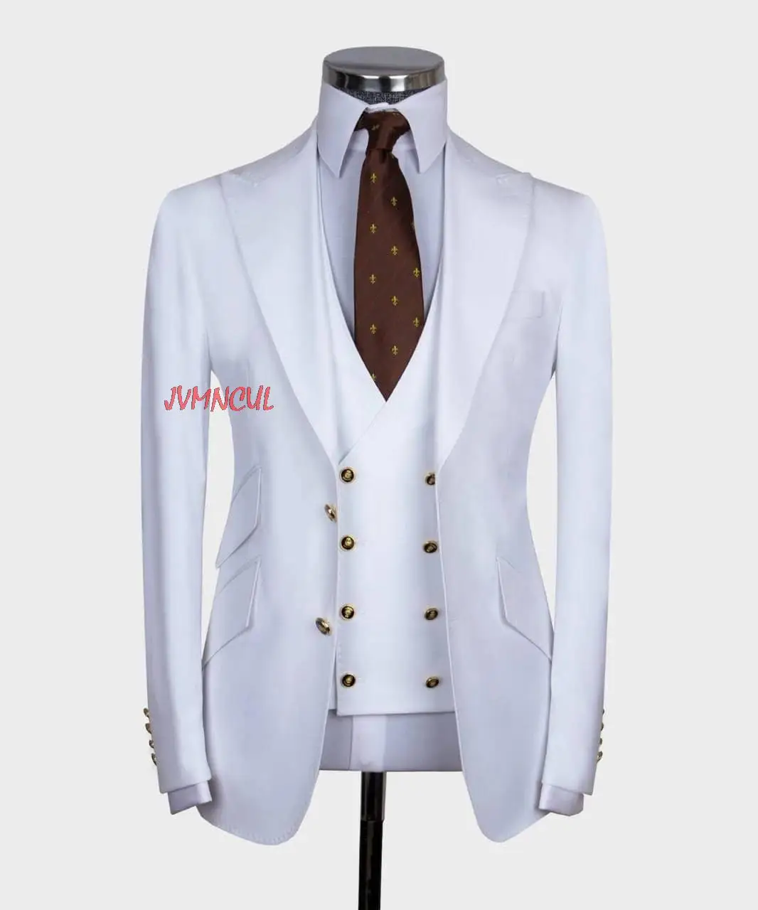 

White Blue Business Men Suits Peak Lapel Costume Homme Groom Tuxedos Terno Masculino Slim Fit Prom Blazer 3 Pcs Jacket+Pant+Vest
