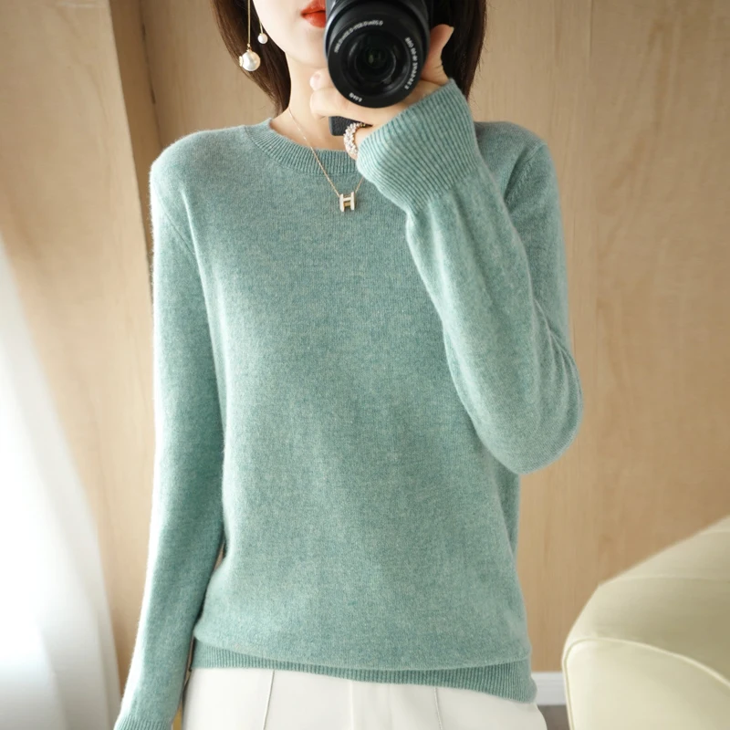 

Autumn and winter new women's solid color round neck sweater pullover long-sleeved knitted pullover women's top