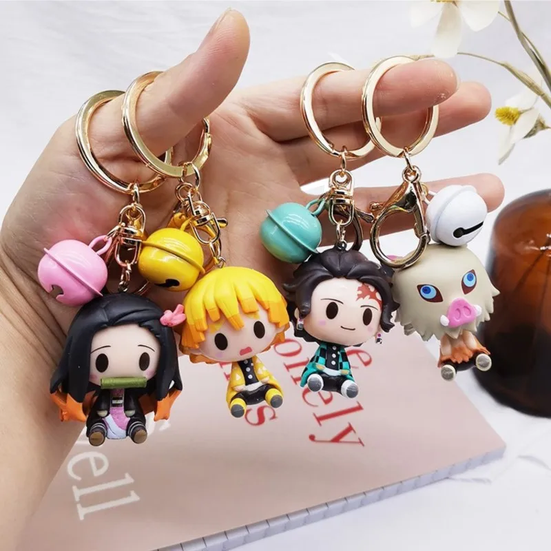 

10 Types Of Kimetsu No Yaiba Keychain Bag Pendant Hemp Rope Buckle Cartoon Anime Key chian Demon Slayer Keyrings Car Accessories