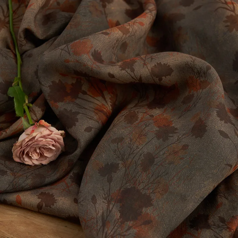 

High count ramie in spring and summer fabric Chinese style flower printing tissu Dress shirt gown pastoral dress sewing