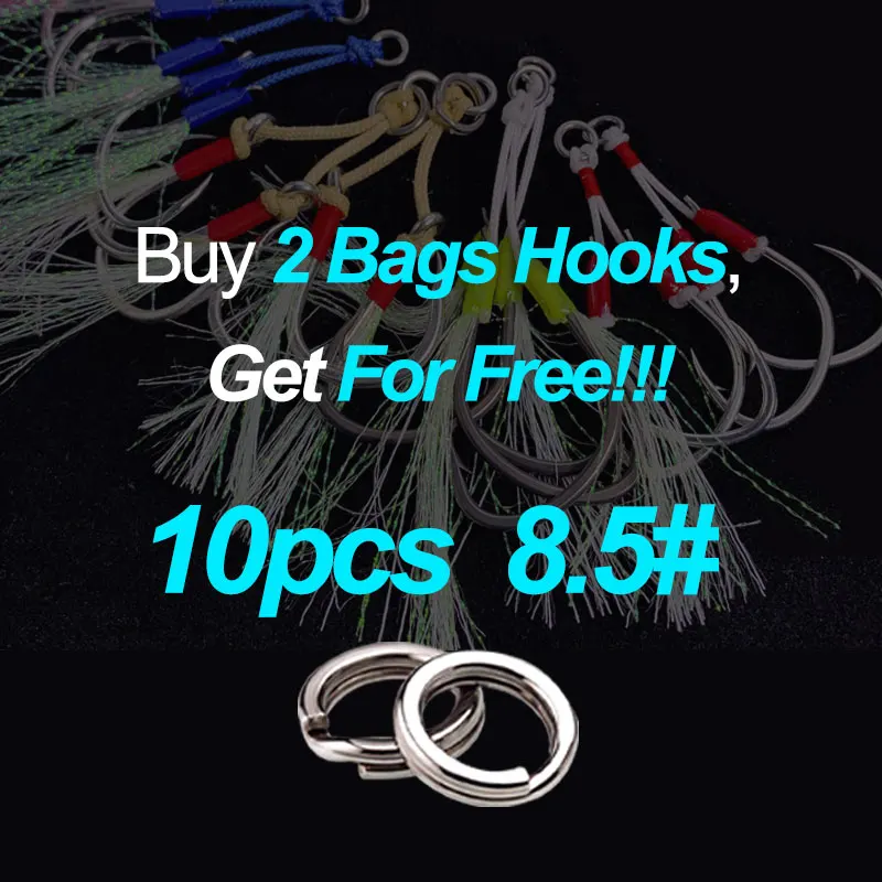 OBSESSION 10pair Twin Assist Hook Barbed Carbon Steel Double Pike Glow Fishhook For Slow Jig Artificial Bait Sea Fishing Hooks