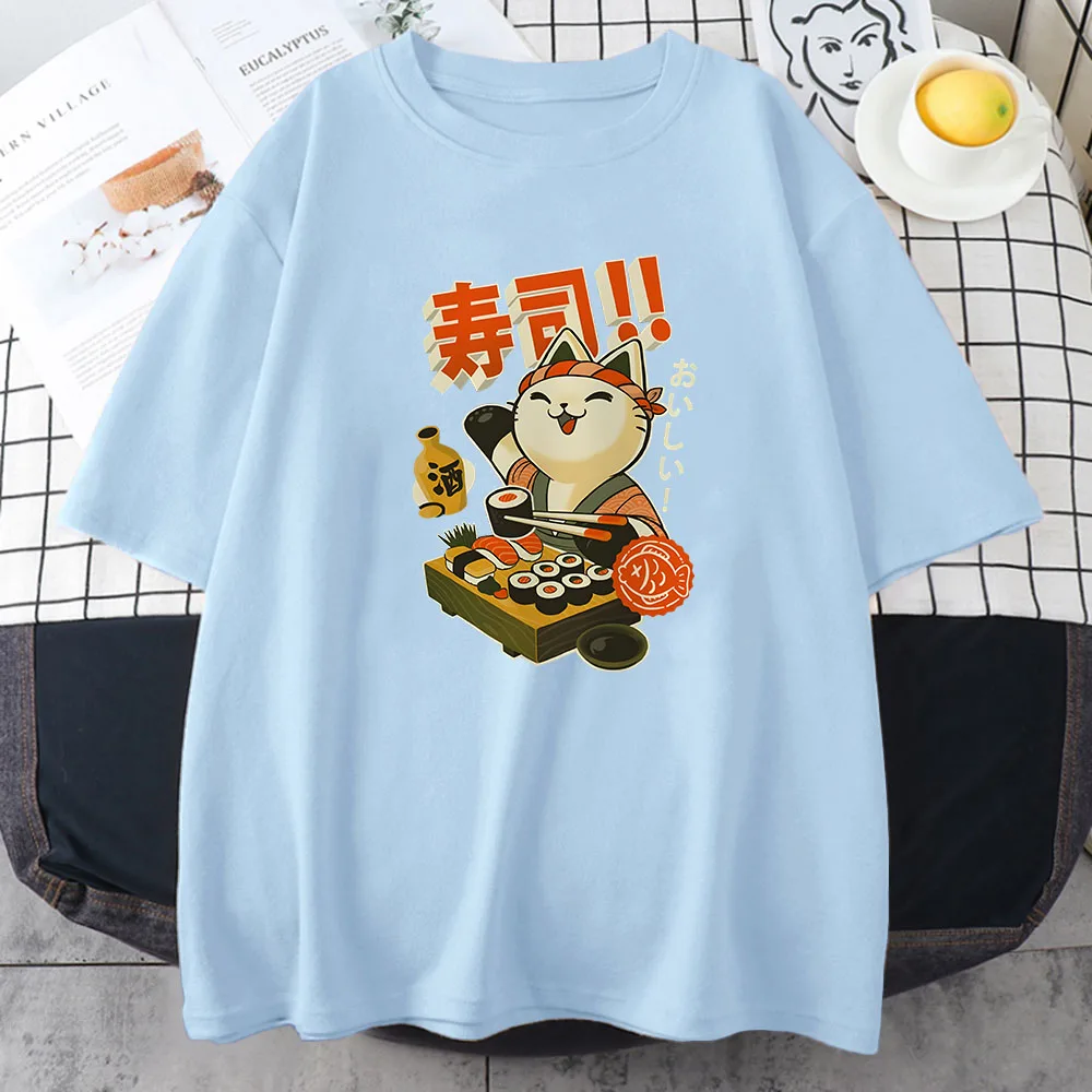 Ukiyoe Kanji Cat футболка в японском стиле хлопковая женская высокого качества с