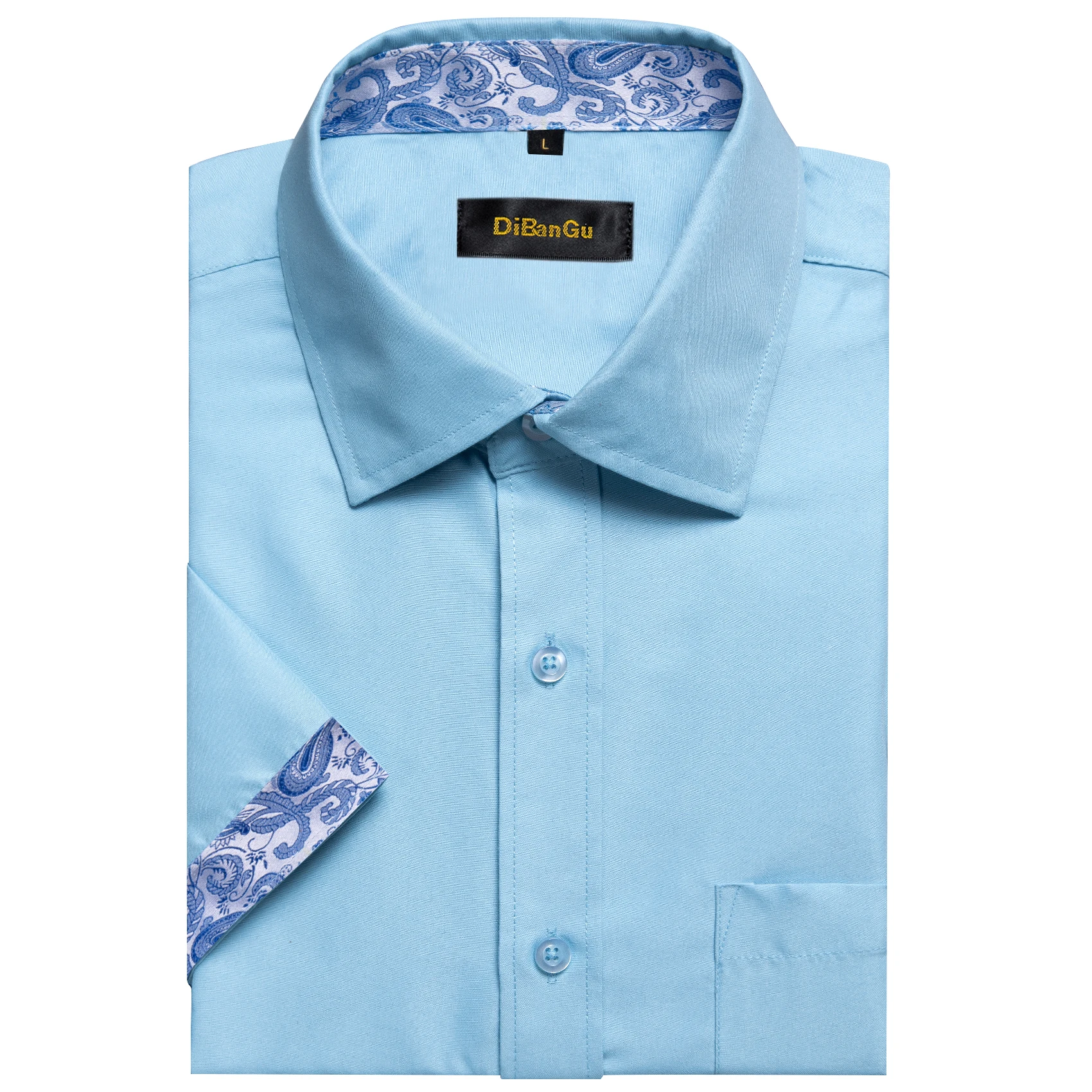 Baby Blue Spring Summer Short Sleeve Shirt Men Button Up Party Shirts Luxury Male Patchwork collar Mens Wears camisa masculina