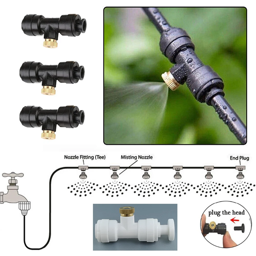 

10Pcs Mist Fog Nozzle Kit Mister Fogger Nozzles Sprayer With Fitting For Patio Misting Spray Water Cooling System Outdoor Garden