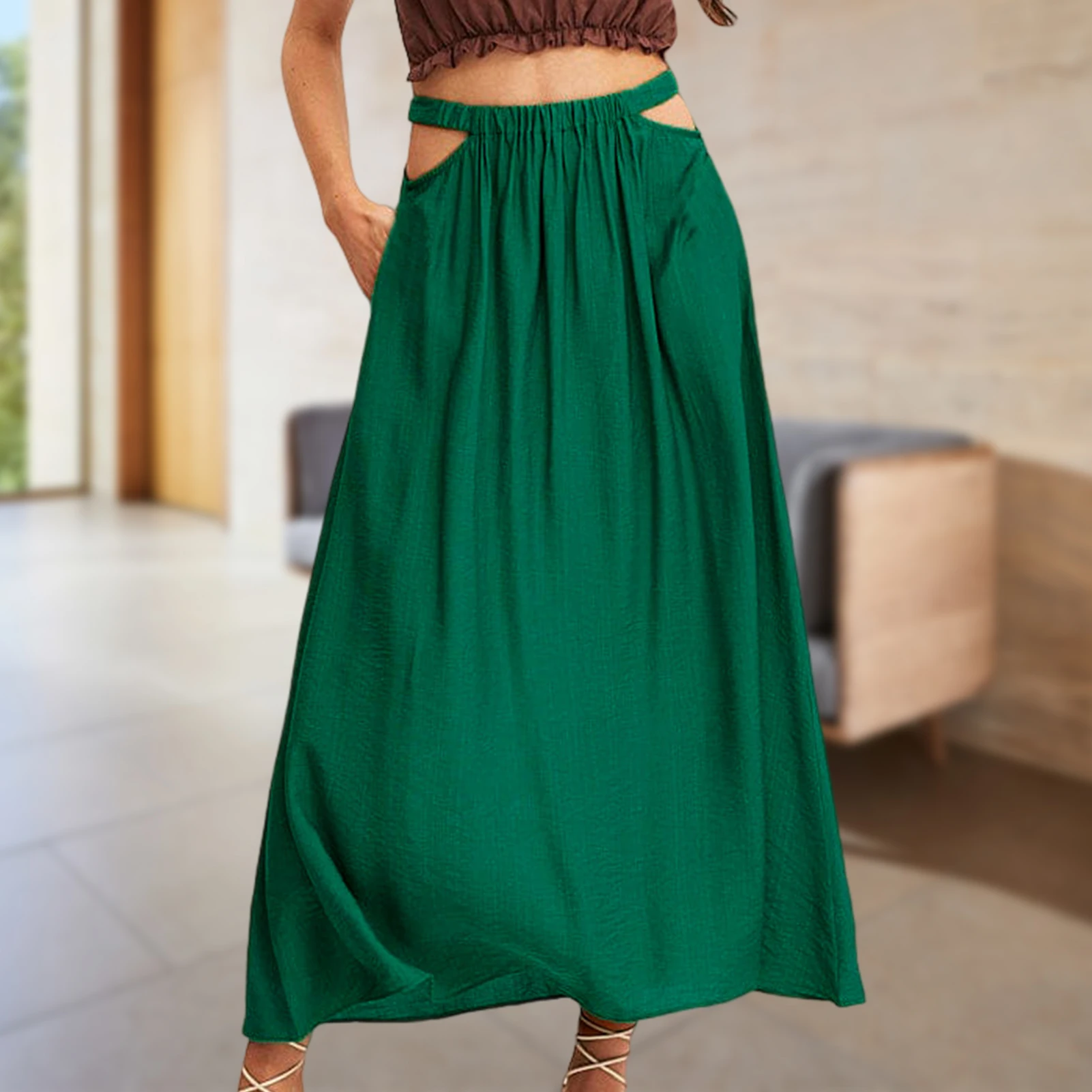 

2023 Summer Womens Boho Skirts Basic Cut Out Cotton Solid Color Skirts Vintage Streetwear Fairycore Cargo Skirt Women's Skirt