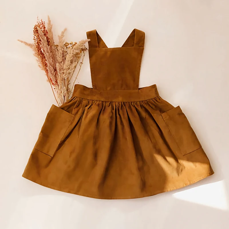 Платье из хлопка и льна в стиле ретро на бретельках для девочек Новинка лета 2022