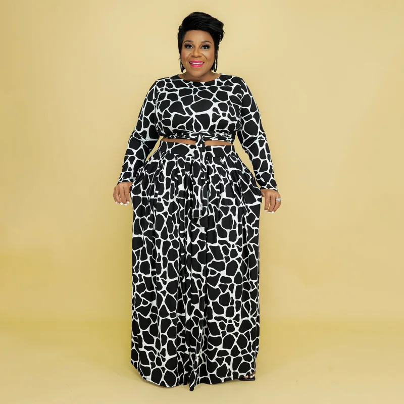 Plus Size Women's Two-piece New 2022 Autumn and Winter Printed Fashion Casual Suit Temperament Commuter Elegant Trousers