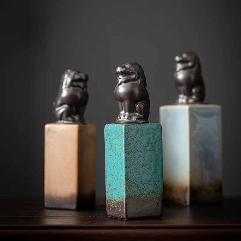 

Vintage Ceramic Lion Storage Jar Seal Sealed Porcelain Jar Portable Tea Jar Video Storage Container Craft Gift Home Decor Modern