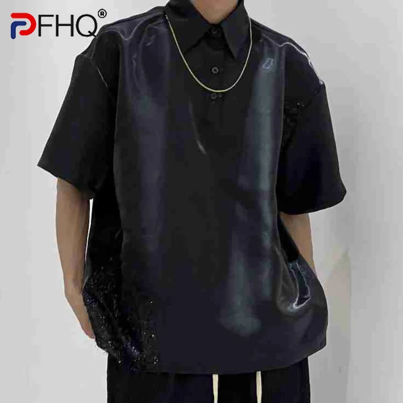 

PFHQ Summer Men's Darkwear Liquid Texture Techwear T-shirt High Street Hollow Out Deconstructed Versatile Cool Tide Tees 12Z1424