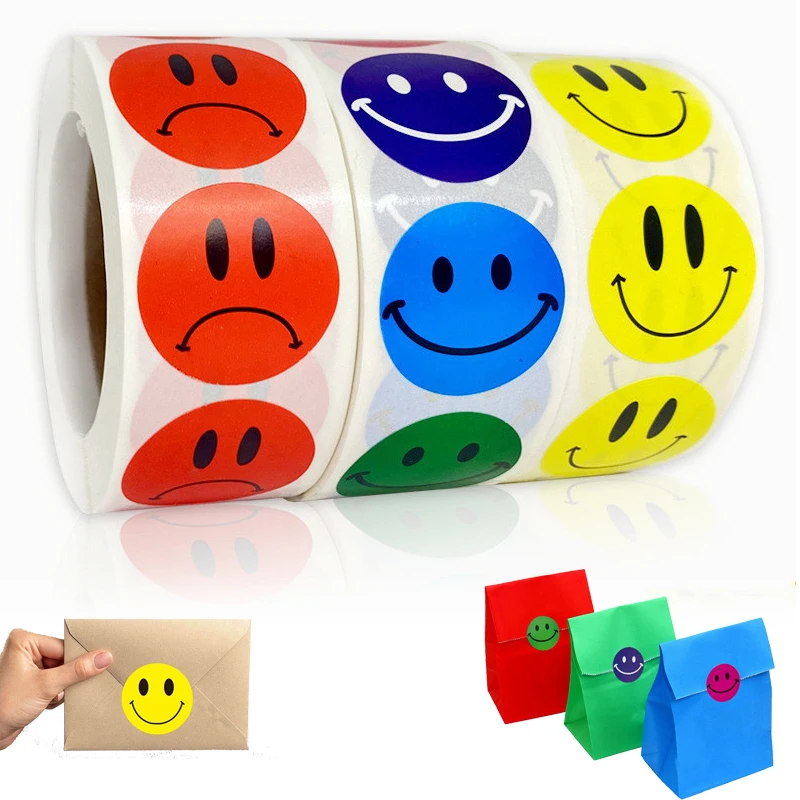 

500Pcs/Roll Smiley Face Sticker for Kids Reward Sticker Yellow Dots Labels Happy Smile Face Expression Sticker Kids Toys