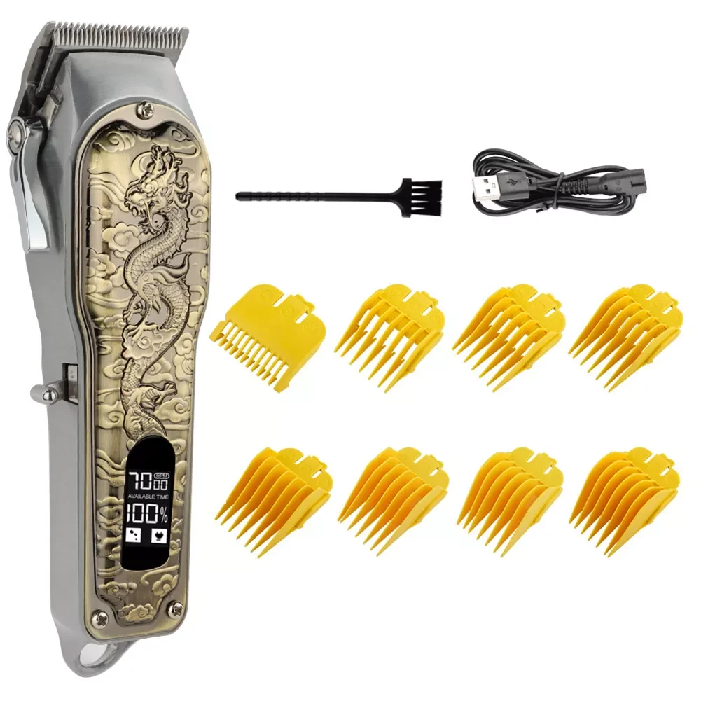 

NEW2023 Metal Haircut Machine USB Charging LED Display Shaver for Men Portable Man Hair Clipper Replaceable Limit Comb for Home