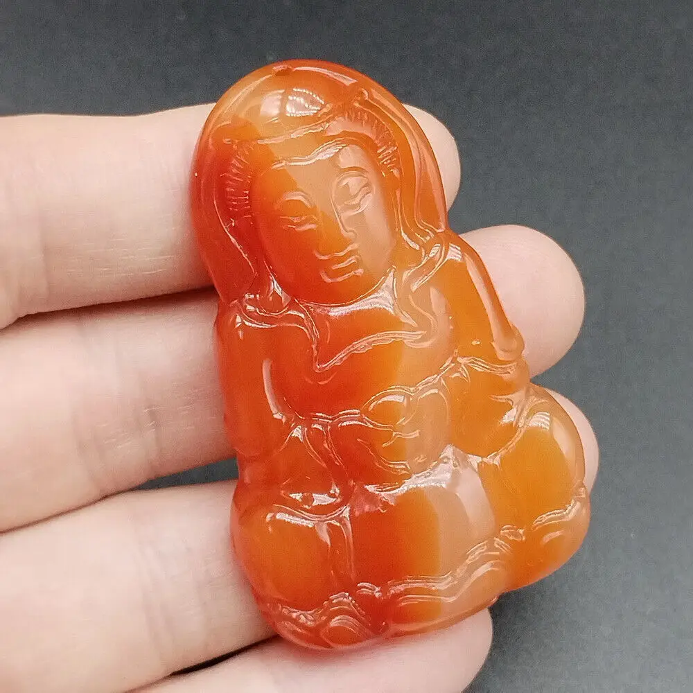 Сертифицированный красный натуральный агат халцедон резной кулон Гуаньинь Кван