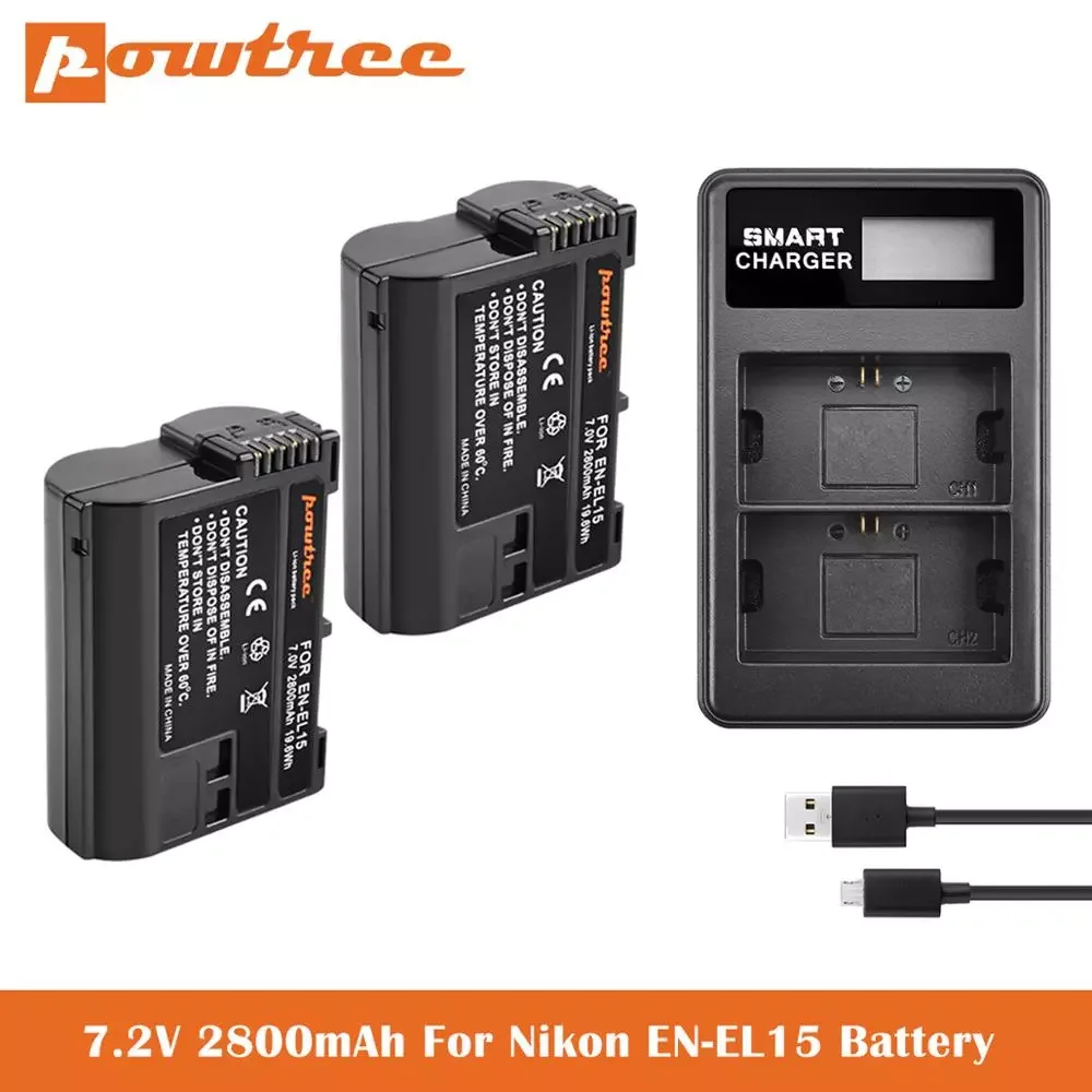 

NEW2023 7V 2800mAh EN-EL15 EN-EL15A Battery Charger For Nikon d750, d7200, d7500, d850, d610, d500, MH-25a, d7200, z6, d810 Batt