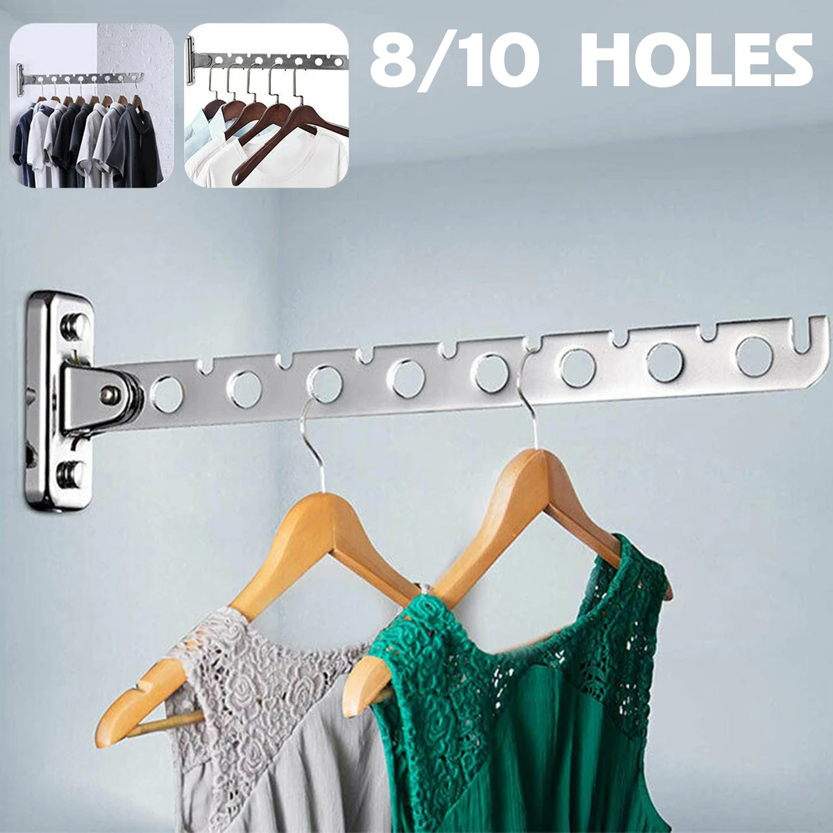 

Stainless Steel Clothes Rack Hook 8/10 Holes Foldable Clothes Hanging Rod Multi-Purpose Clothes Drying Rack for Closet Storage