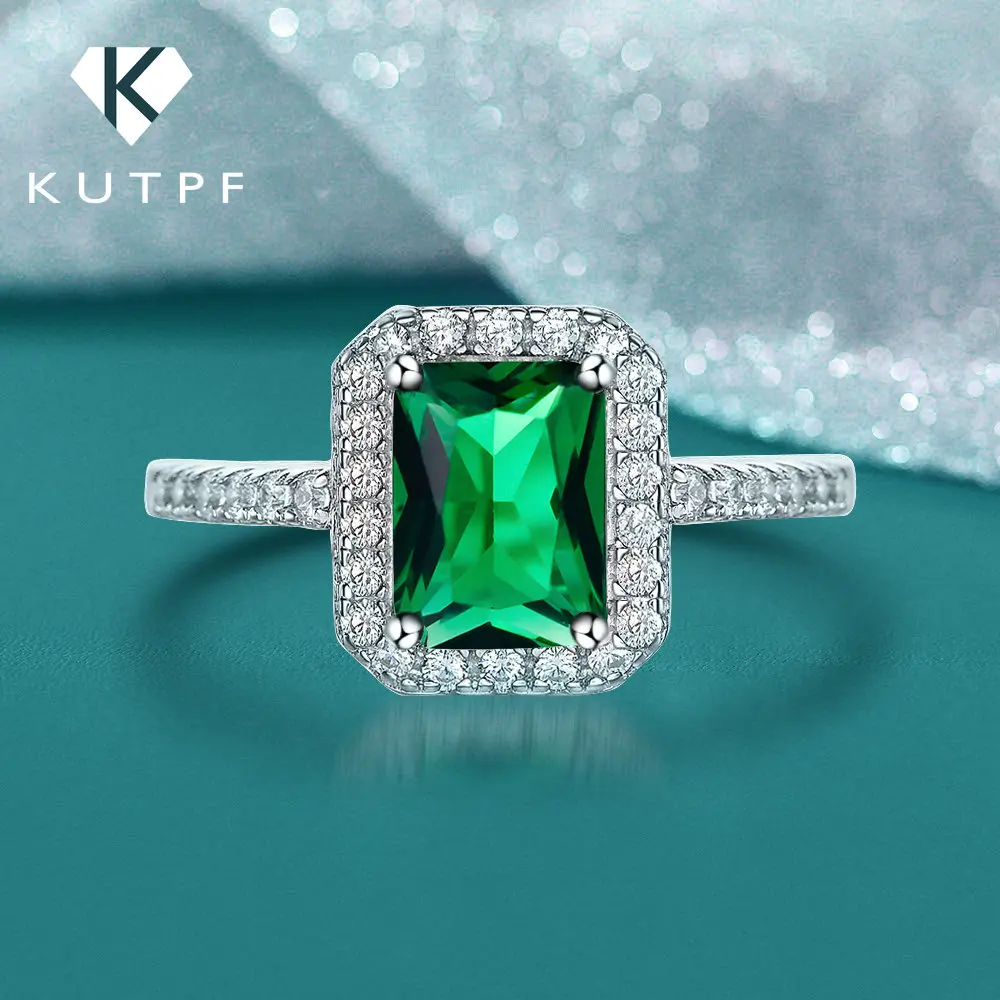 

5*7mm Rectangle Emerald Ring Radian Cut High Carbon Diamond Gemstone Engagement Rings 925 Sterling Silver Wedding Band For Women