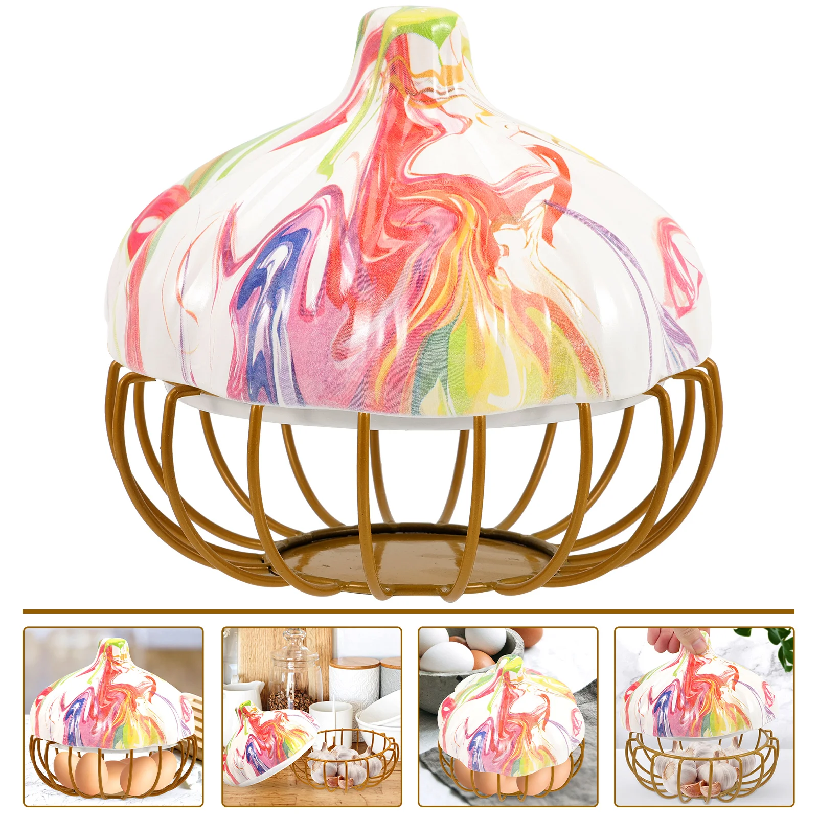 

Basket Garlic Storage Egg Fruit Holder Wire Keeper Container Metal Onion Kitchen Gathering Bowl Home Canister Potato Binbins