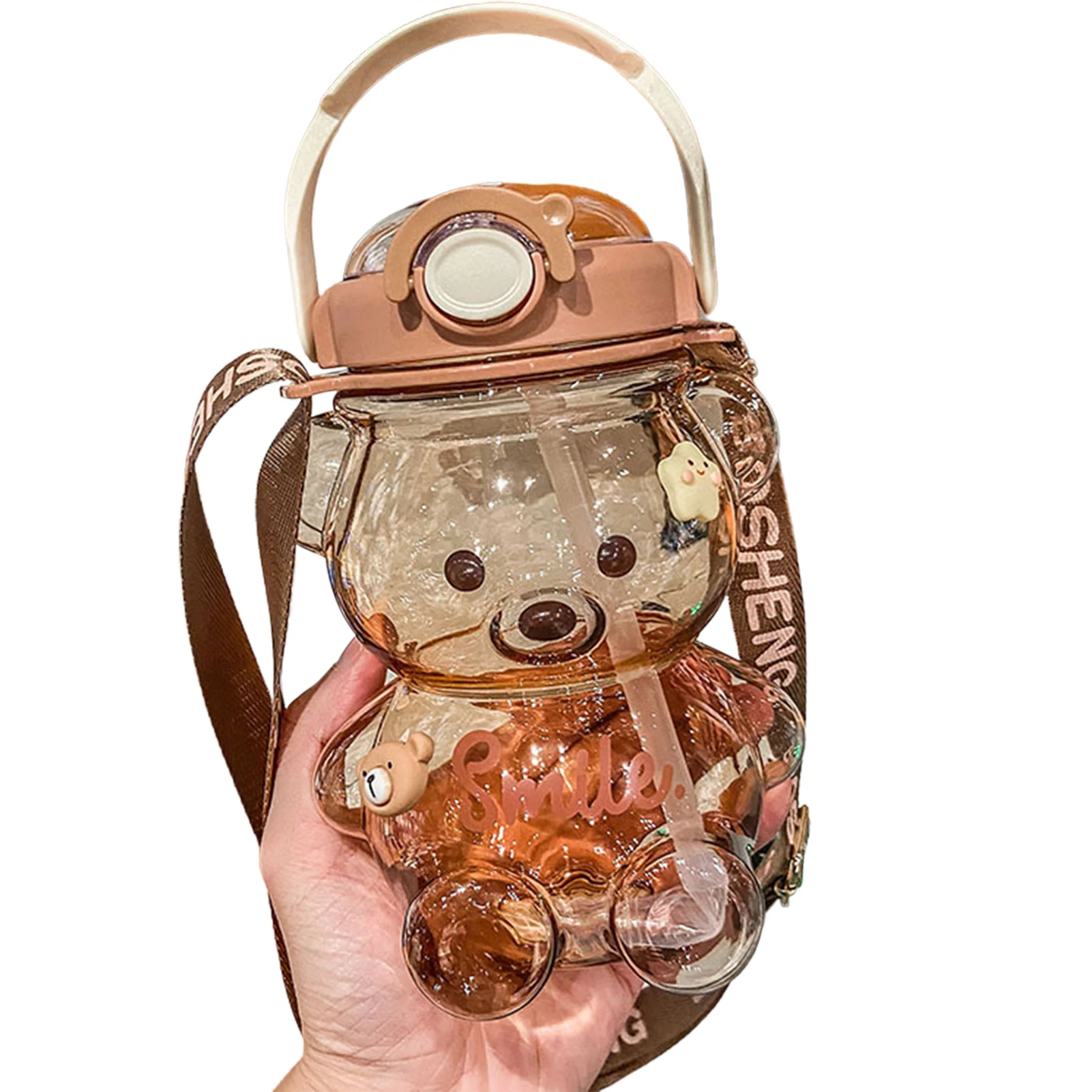 

Large Water Bottles With Straw Leakproof Kids Water Bottle With Straw And Detachable Strap Cartoon Leak-Proof Water Bottles