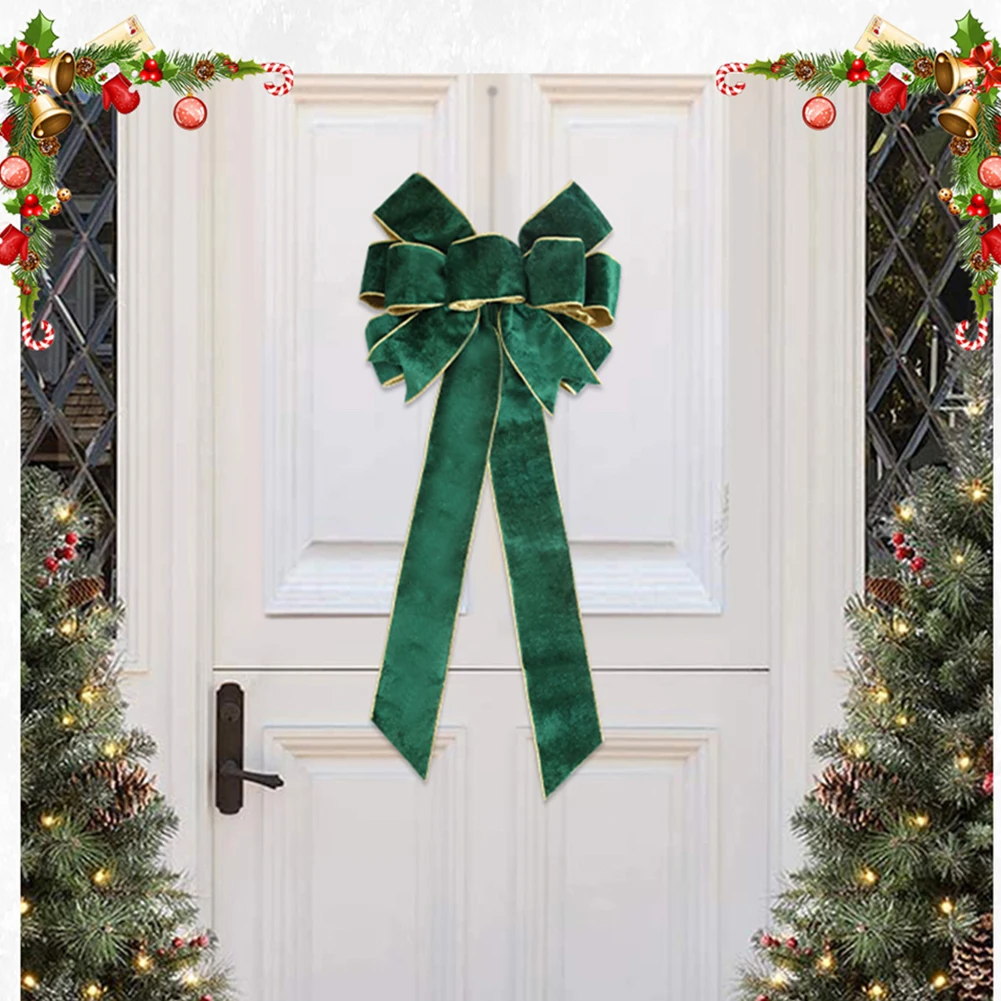 

60CM Christmas Bow Large Wire Trimmed Flannel Xmas Tree Bowknot Hanging Pendant Home 2023 Noel Navidad Gift 2024 New Year Decor