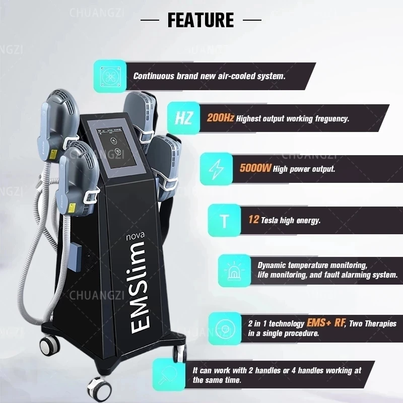 

2022 Newest Update Neo Emslim RF Nova 13 Tesla hi-emt Machine with 4 pcs RF Handles With Pelvic Stimulation Pads Optional