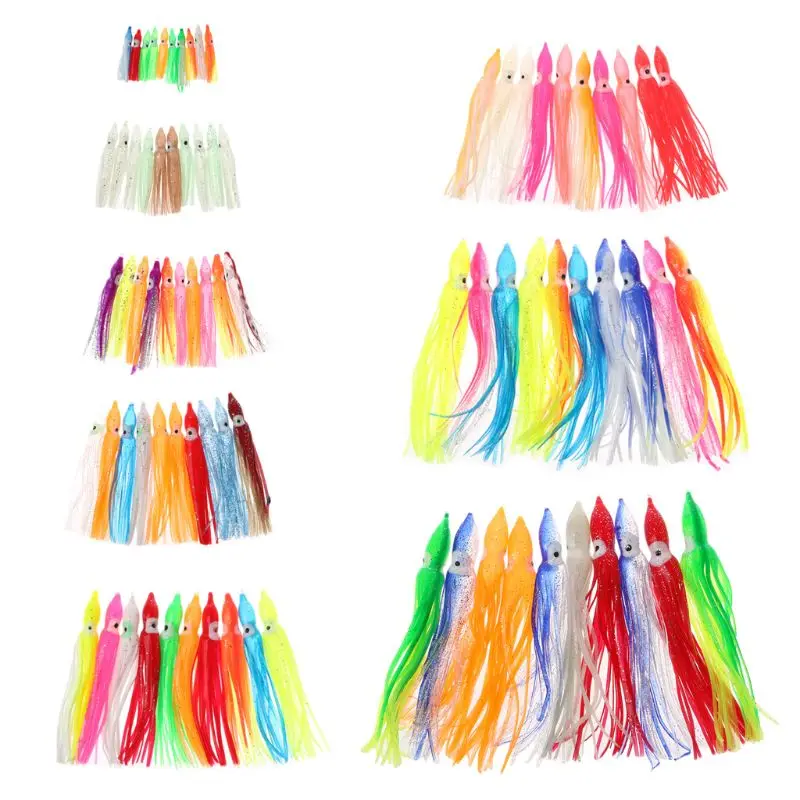 

10Pcs Plastic Fishing Lures Squid Skirt Trolling Octopus Soft Lure Bait