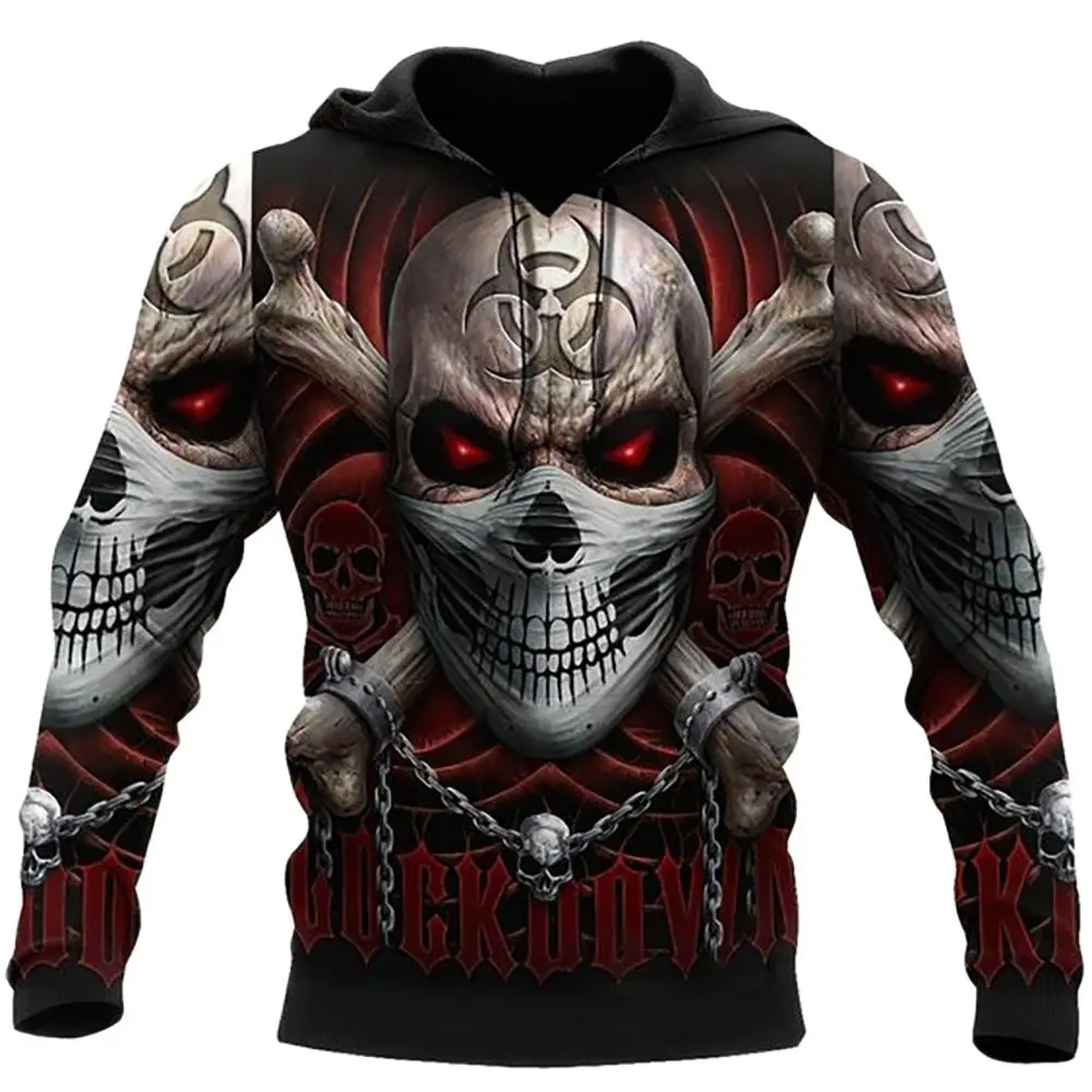 Men's Hooded Sweatshirt, Scary Skeleton 3D Printed Street Clothing, Harajuku Sweater, Hip-hop Jacket, Oversized Sportswear Top