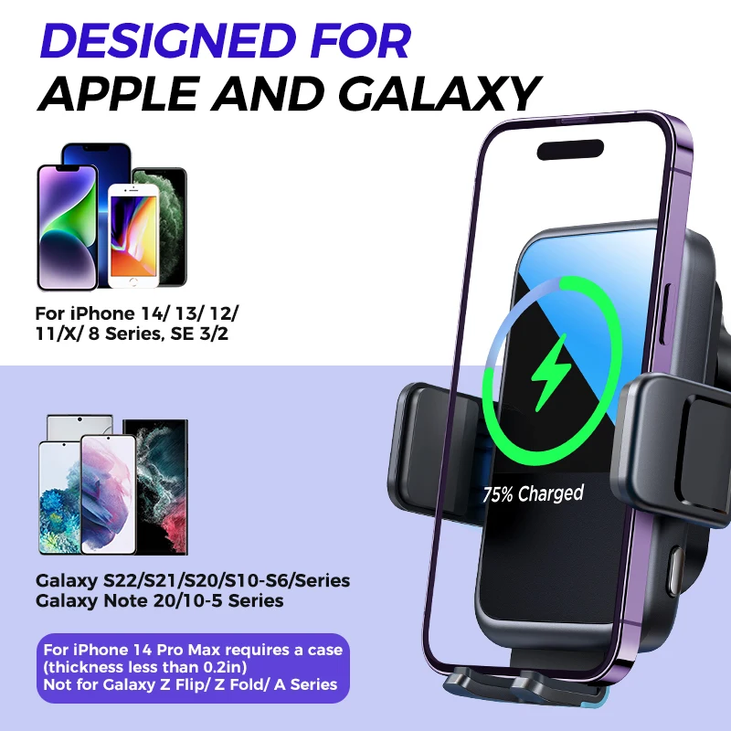 JOYROOM Wireless Car Charger Mount Fast Charging Car Phone Holder Charger for Car Compatible with iPhone 14 13 12 Pro Max