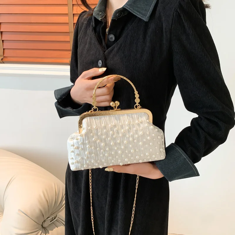 Сумки-мессенджеры через плечо в стиле ретро с жемчугом для женщин 2024 простая