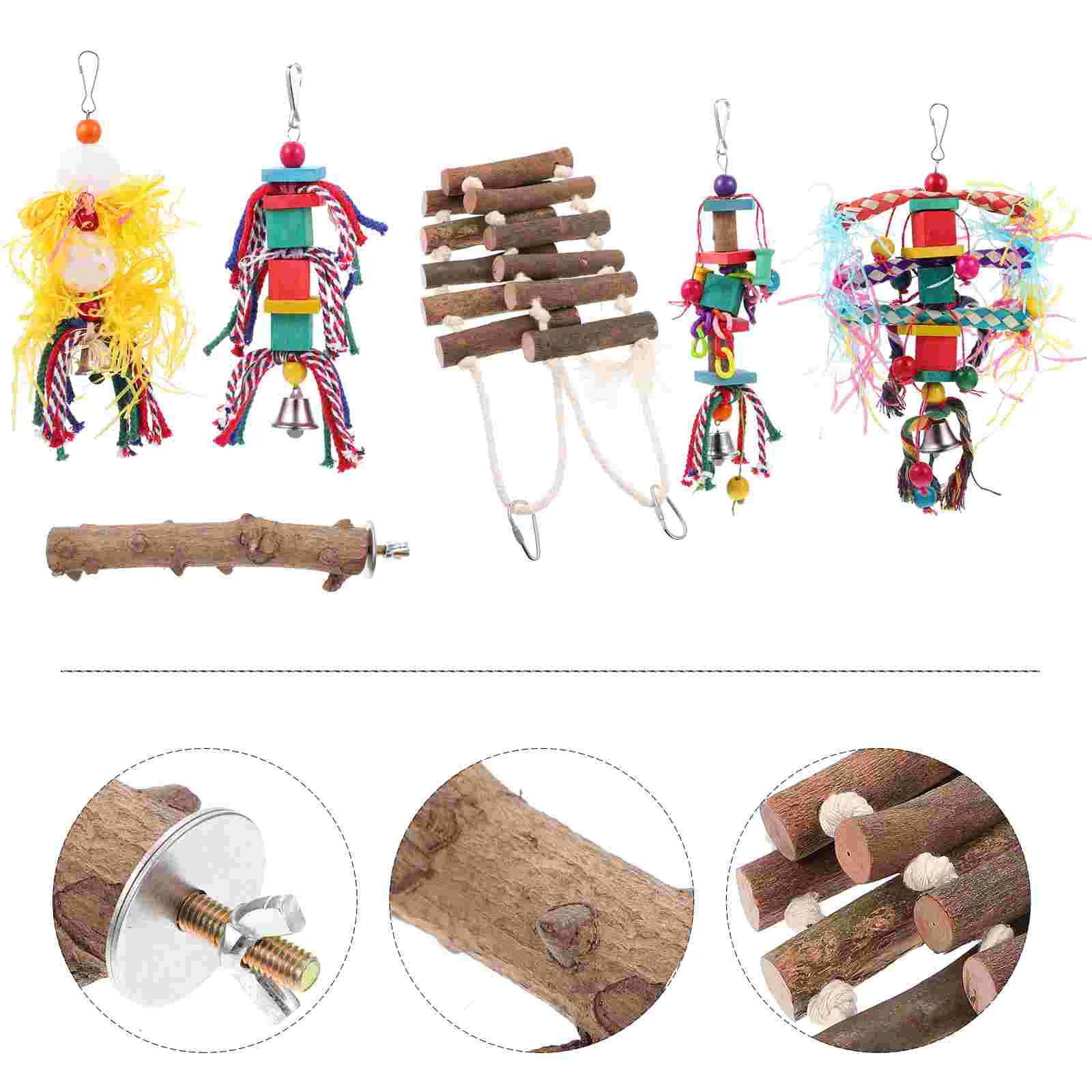 

6 Pcs Parrot Toys Kit Chewing Bird Playing Wooden Parrot Biting Toys