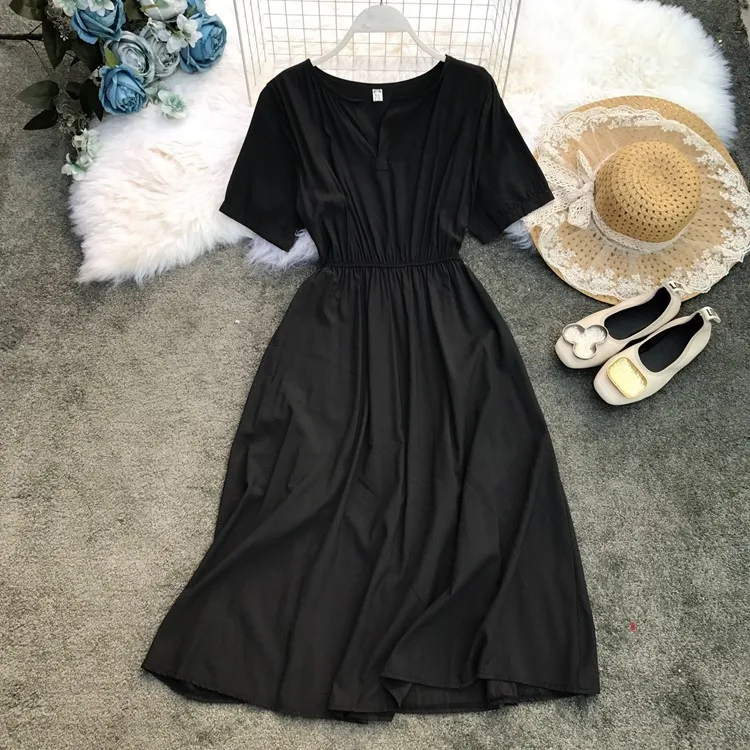 

Puff Sleeve Dress Vintage Loose Dot Midi Dresses Women 2022 Summer White