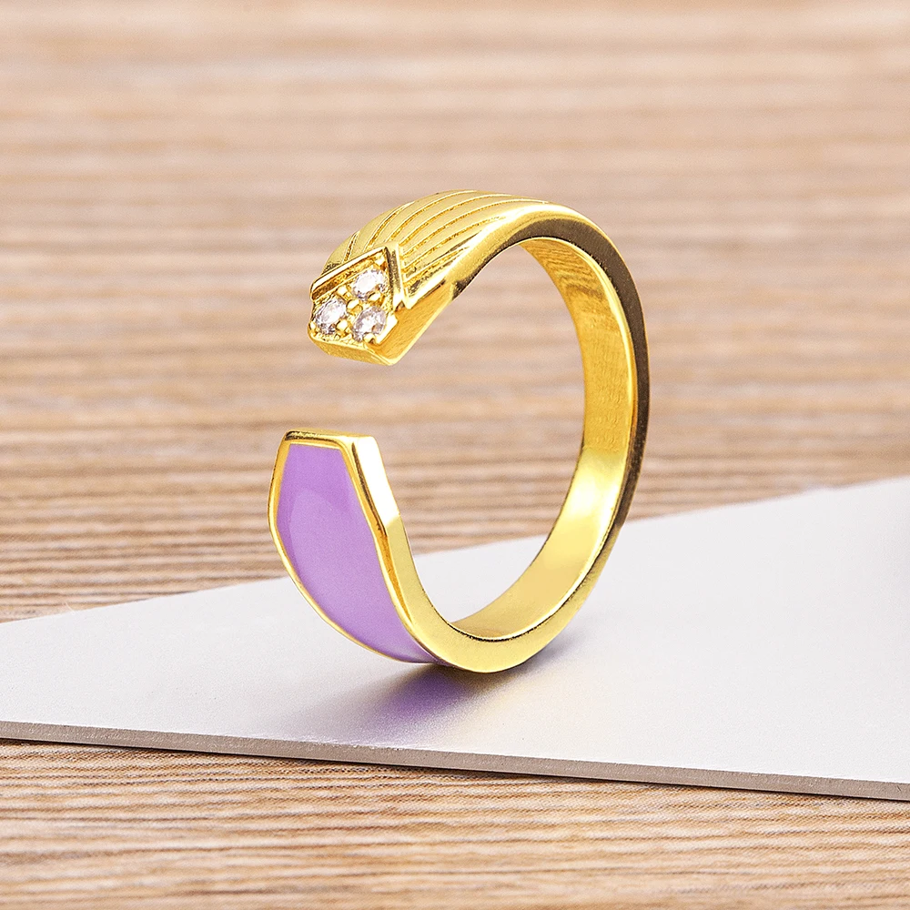 

AIBEF New Design Multicolor Enamel Geometric Rhinestone Opening Adjustable Gold Ring Women's Retro Bohemian Zircon Jewelry Gift