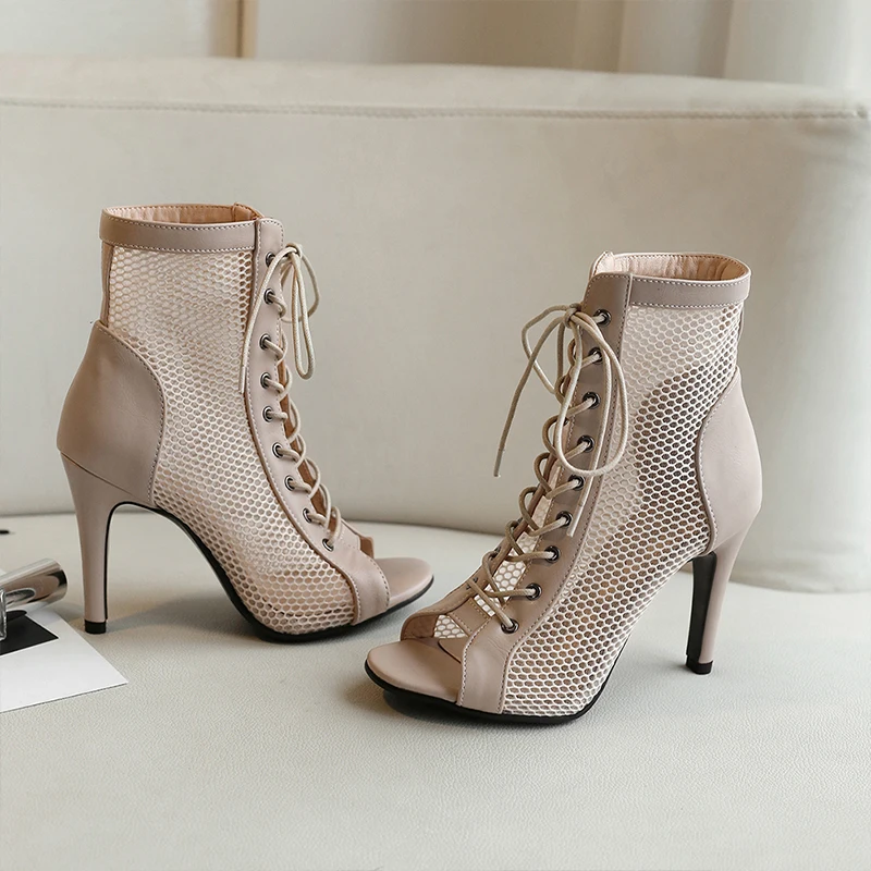 SWDZM NEW Women Short Boots Ballroom Jazz Dance Boots Girls Black Rubber Sole Dance Shoes Net Boots Custom Heel Sandals