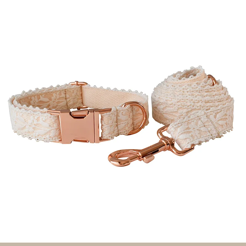 

Lace Pet Collar Set Luxury Designer Dog Chain Leash Adjustable Collar Free Engrave For Schnauzer French Bulldog Belt Supplies