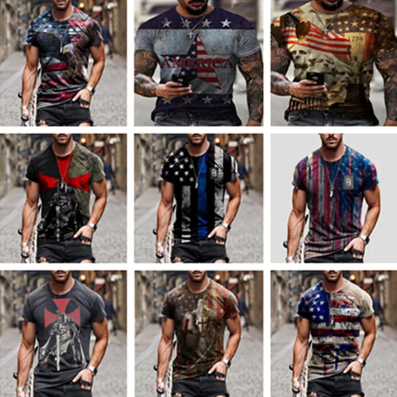 

Tough Guy Flag Men's 3D T shirt Graphic Optical Illusion Short Sleeve Party Top Street Punk Goth Crew Neck Summer